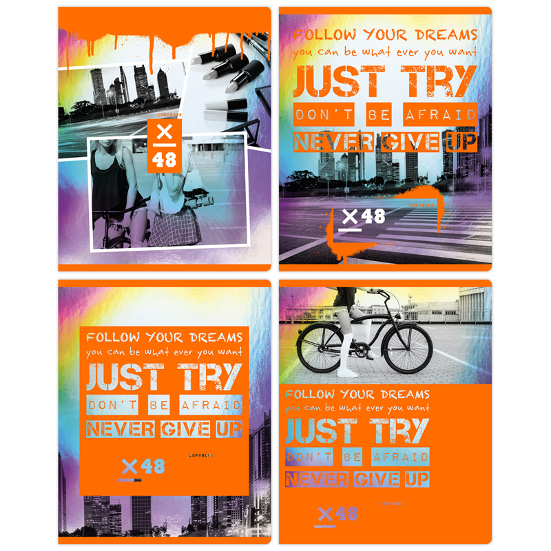 Тетрадь 48 л., А5 (165 х 205 мм), скоба, клетка, обложка картон, BG "Просто попробуй", Т5ск48 9525, 317462