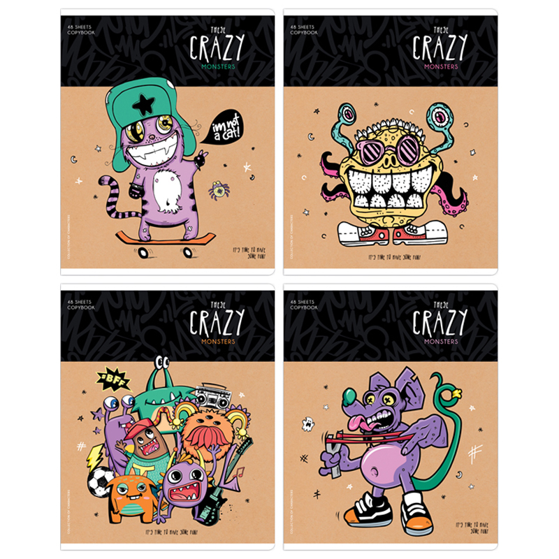 Тетрадь 48 л., А5 (165 х 205 мм), скоба, клетка, обложка картон, ArtSpace "Рисунки. Crazy monsters", Т48кТЛ_34311, 307674