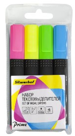 Набор маркеров текстовыделителей Silwerhof "Prime+", скошенный наконечник, линия письма 1-4 мм, 4 цв., 1526270