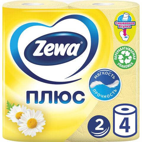 Бумага туалетная ZEWA Plus, 2-х слойная, спайка 4шт.х23м, аромат ромашки, ш/к 30304, 144065, 122816