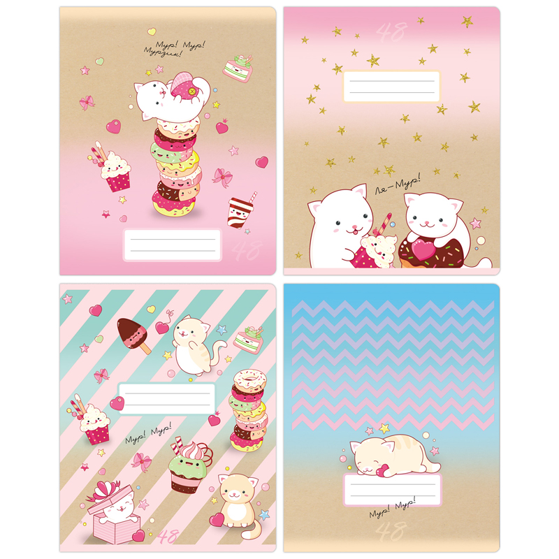 Тетрадь 48 л., А5 (165 х 205 мм), скоба, клетка, обложка картон, BG "Мур! Мур!", Т5ск48_бл 8447, 305453